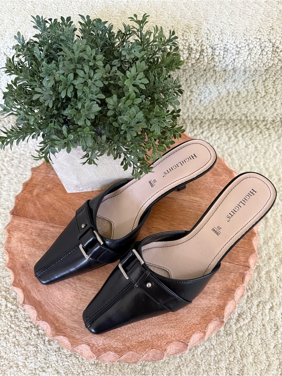 Highlights Shoes - Highlights Black Vegan Leather Mule Heels with Buckle.